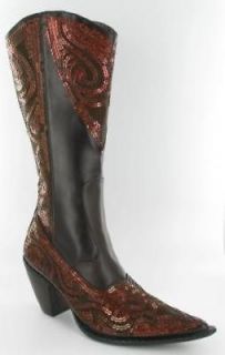 Ladys Cowboy Beading Sequins Bling Boots Bronze Sz 7 11