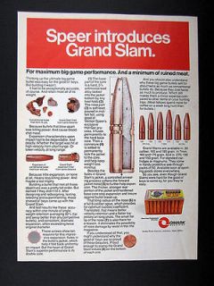 Speer Bullets Grand Slam Big Game Bullet 1976 print Ad advertisement