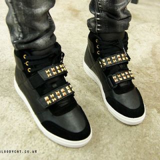 Black White Sneakers Gold Silver Stud High Top Shoes Men Punk Unisex