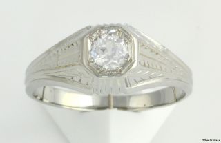 Sapphire Mens Vintage Ring   18k White Gold Wedding Band 6.3g Wheat