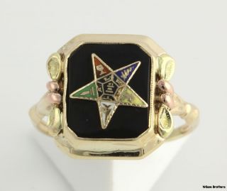 OES Onyx Cocktail Ring   10k Yellow White Rose Gold Order Eastern Star