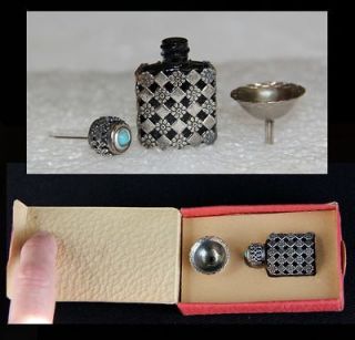 Vintage Miniature Silver Filigree Perfume Cologne Bottle w Funnel Gift