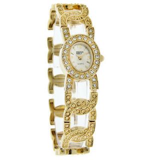 Gruen II Quartz Ladies Crystal Dial Gold Tone Expansion Bracelet Watch