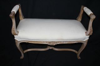 French Provincial Maple with Wash White Finish Bench, Circa 1920s