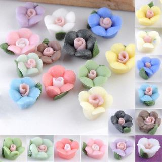 50/100pcs 12Color 3D Ceramic Rose Flower Nail Art Tips Sticker Mobile