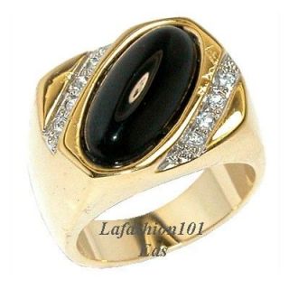 08ct Onyx Gemstone mens 18K Gold Plated Ring sz 9,10,11,12,13