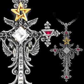 ILLUMINATI CROSS Alchemy Gothic Pewter and Swarosvski Crystal Pendant