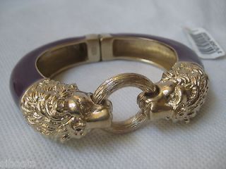 Chanel AUTHENTIC NWT Double Lion Head Purple Enamel & Gold Bracelet