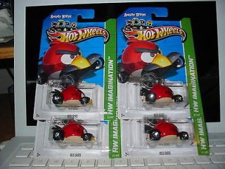 2013 Hot Wheels Angry Birds Red Bird Car (lot of 4) green card