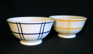 Quadrifoglio Ceramica Blue / Yellow Stripes 2 Coupe Cereal Bowls Italy
