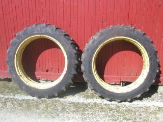 11.2x38 Field & Road rear tractor tires 98% tread & John Deere 50 rims