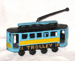 Iron Painted Trolley Car Complete with Wheels and Trolley Pole