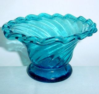 Old Blown Glass SM Vase or Bowl Folded Rim Seed Bubbles