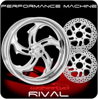 CHROME PERFORMANCE MACHINE RIVAL WHEELS, ROTORS, PULLEY TIRES HARLEY