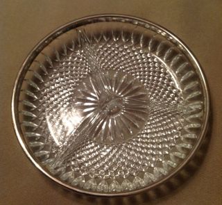 Vintage Crystal Divided Bowl with Silver Plated Trim Rim