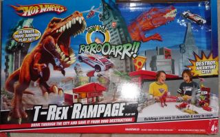 Hot Wheels T Rex Rampage Pizza Delivery Set by Mattel NEW Roaring