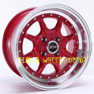 16 inch STR504R Red Machin Rims and Tires 4x100 Accord Civic Fit