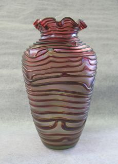 Pallme Konig Pinched Ruffle Rim Art Glass Vase Loetz