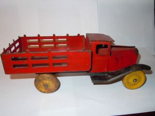 1930s Metal Toy Stake Body Truck Wooden Wheels All Original
