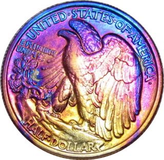 1936 P Mint Walking Liberty Half Dollar Choice BU USA Rainbow Patina