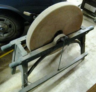 Antique Bench Grinding Stone Sharpening Wheel Grinder w/ Peddle