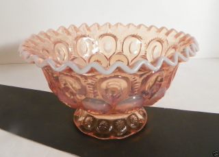 Moon Stars Peach Glass Opalescent Crimped Rim Round Footed Bowl