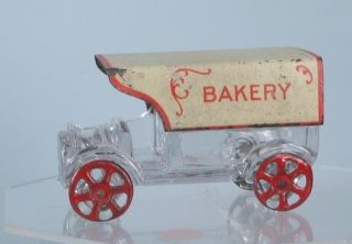 Bros Glass Bakery Delivery Car Candy Container Tin Top Wheels