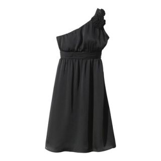 TEVOLIO Womens Plus Size Satin One Shoulder Rosette Dress   Ebony   18W