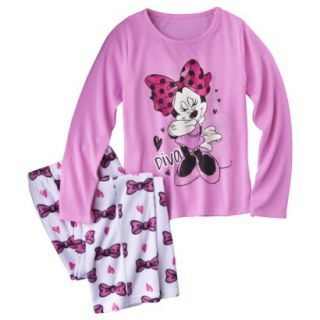 Disney Minnie Mouse Girls 2 Piece Long Sleeve Pajama Set   White/Pink M