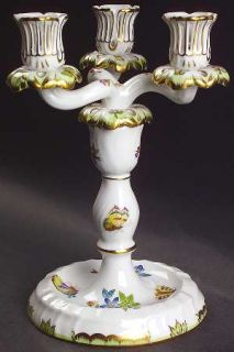Herend Queen Victoria (Green Border) 9 Three Light Candlestick (Uses a Candle A