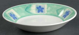 Pier 1 Periwinkle Coupe Soup Bowl, Fine China Dinnerware   Blue Flowers On Green