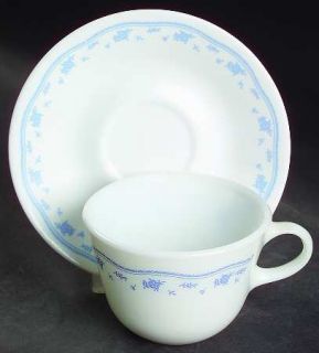 Corning Morning Blue Flat Cup & Saucer Set, Fine China Dinnerware   Sunrise,Core