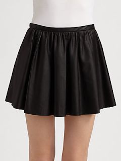 Mason by Michelle Mason Gathered Leather Skirt   Black