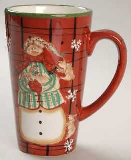 Noble Excellence Snow Mates Latte Mug, Fine China Dinnerware   Snowmen,Stripes,F