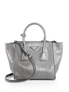 Prada Glace Calf Small Twin Pocket Tote   Marmo Grey