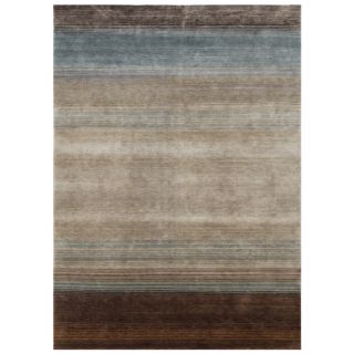 Hand knotted Stripes Lead Gray Wool/ Art silk Rug (36 X 56)