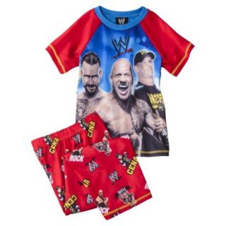 WWE Boys 2 Piece Short Sleeve Tee and Pant Pajama Set   Red XS