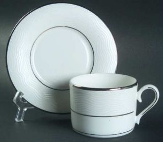 Lenox China Apropos Flat Cup & Saucer Set, Fine China Dinnerware   Wavy White Or