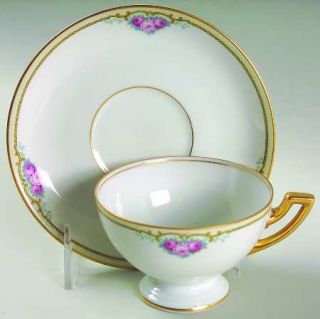 Thomas Roseland Footed Cup & Saucer Set, Fine China Dinnerware   Pink Roses, Blu