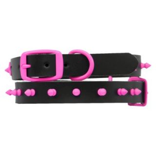 Platinum Pets Black Genuine Leather Dog Collar with Spikes   Pink (17 20)