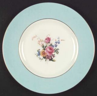 Royal Doulton Clifton Dinner Plate, Fine China Dinnerware   Teal Rim,Multifloral