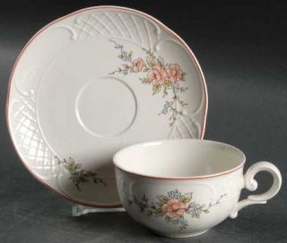 Villeroy & Boch Rosette Flat Cup & Saucer Set, Fine China Dinnerware   Porcelian