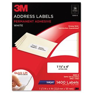 3m Permanent Adhesive White Mailing Labels f/ Inkjet Printers