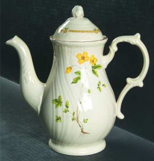 Mikasa Royalty Coffee Pot & Lid, Fine China Dinnerware   Fine Ivory,Yellow Flora