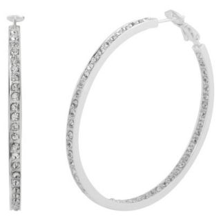 Womens Silver Plated Pave Hoop Earrings   Silver (50mm)