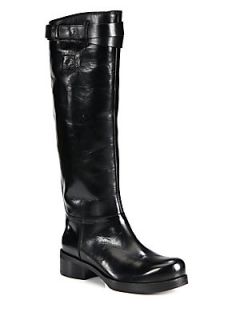 Leather Knee High Boots   Black