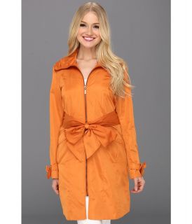Cole Haan Single Breasted Zip Bow Detail Trench Womens Coat (Orange)