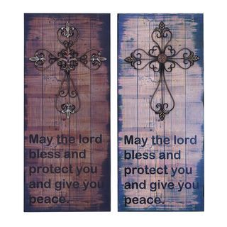 Great Lords Blessing Metal Cross Wall Plaques (set Of 2)