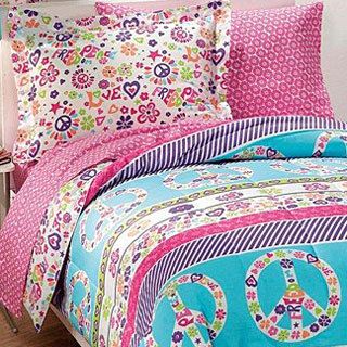 Peace And Love Polyester/cotton Printed Twin Size 5 piece Bed In A Bag