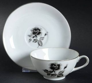 Gold China Serenade Flat Cup & Saucer Set, Fine China Dinnerware   Black Rose An